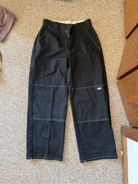 Dickies Black Cargo Work Pants with Contrast Stitching
